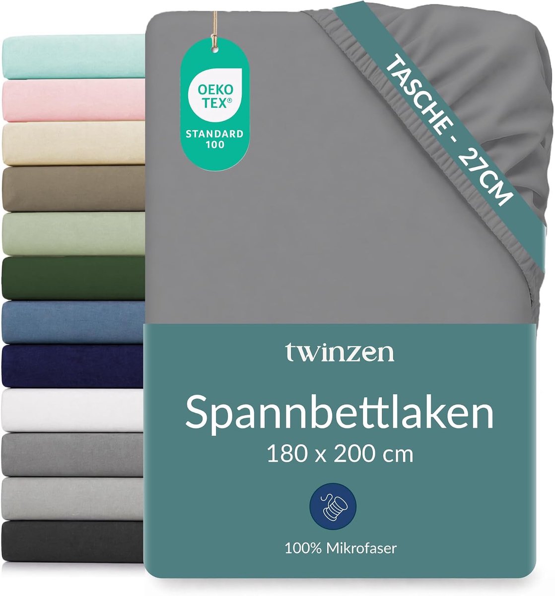 Hoeslaken 180x200 cm met insteekvak 30 cm - antraciet - Oeko-Tex - perfect voor een comfortabele nachtrust - ShopVlot