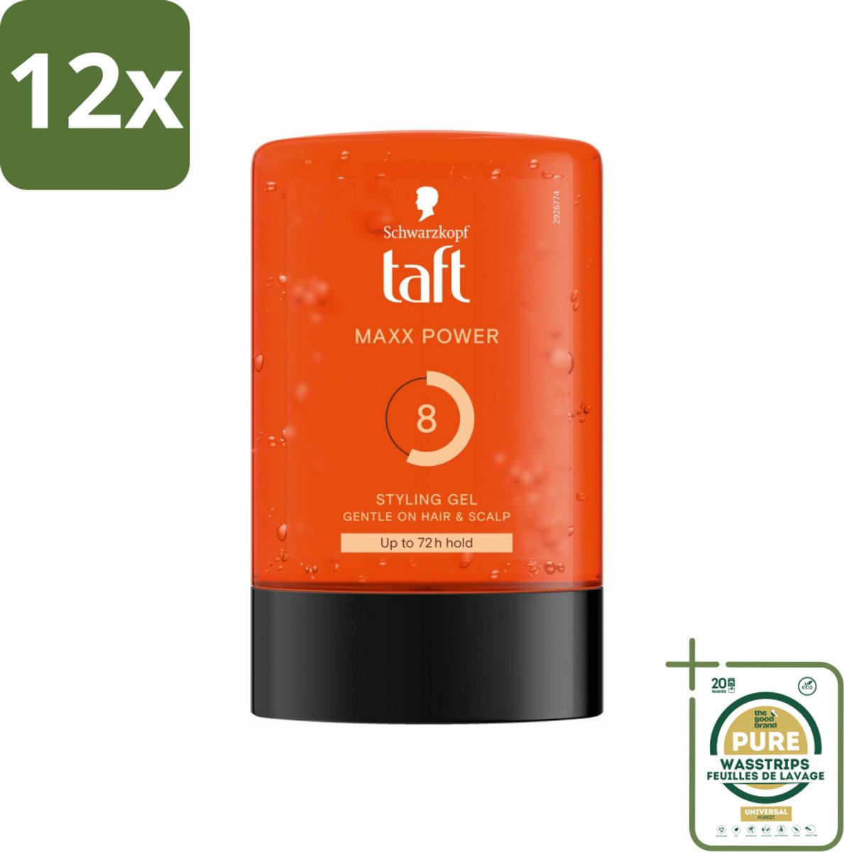 Taft - Maxx Power 8 - Styling Gel - Langdurige fixatie - 300 ml - Voordeelverpakking - 12 stuks - Taft gel - Sterke hold