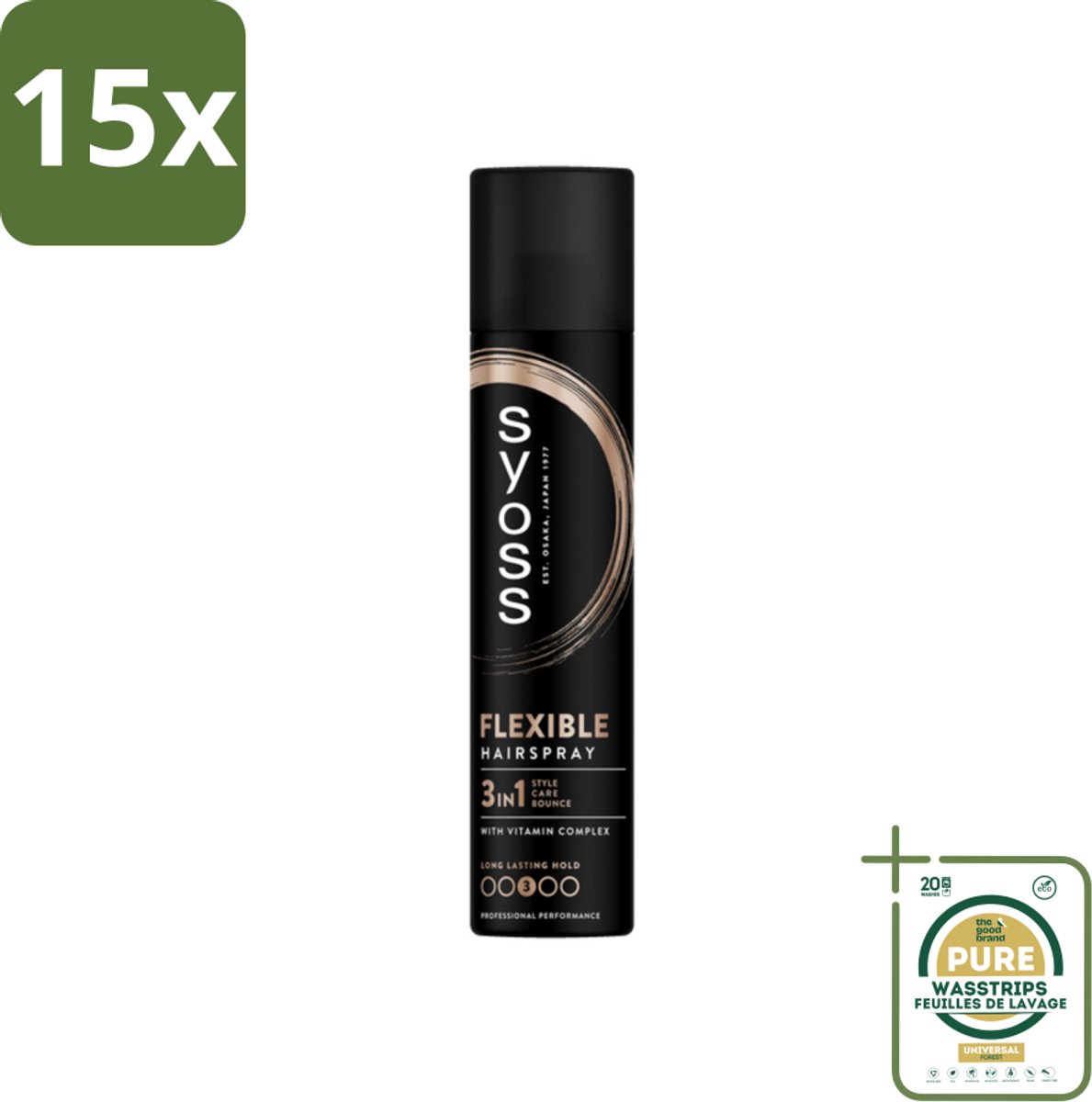 15 x Syoss - Hold & Flex - Haarspray - Flexibele Fixatie - 300 ml - Grootverpakking - Haarspray - Flexibele Fixatie - Styling - Haarverzorging - Panthenol