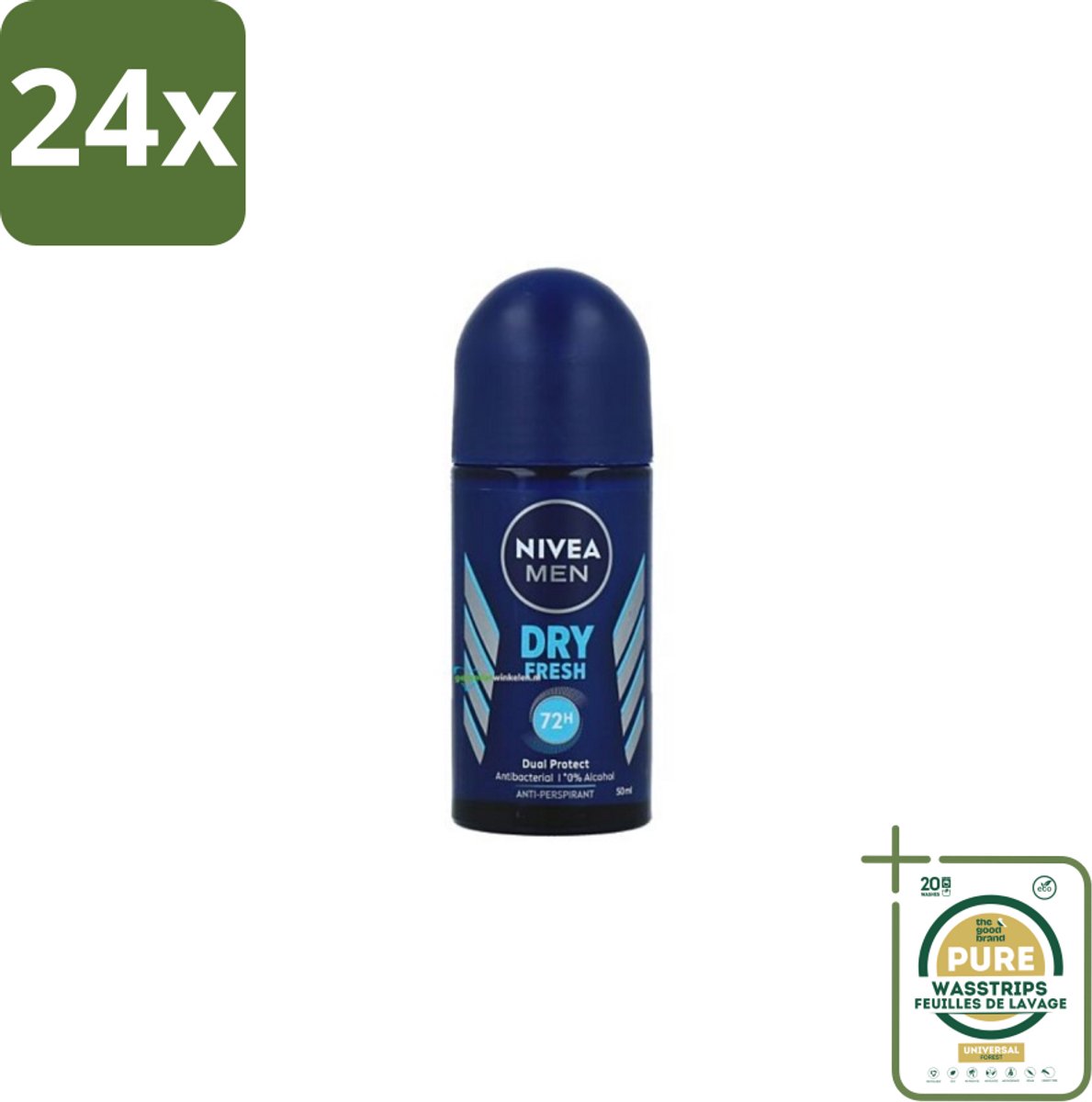 NIVEA MEN - Deodorant Roller - Dry Fresh - 50 ml - Voordeelverpakking - 24 stuks - Anti-transpirant - Frisse geur