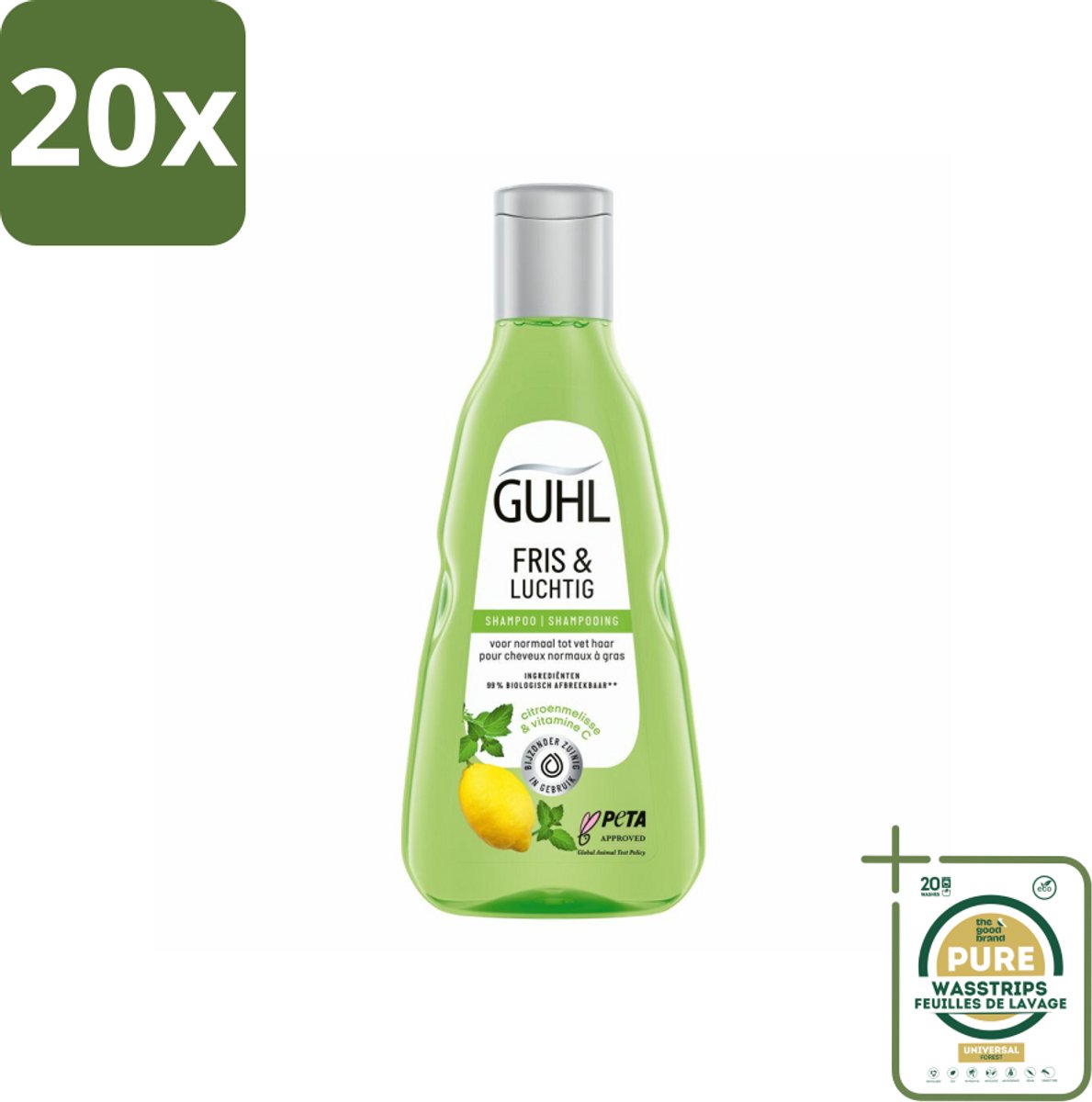 20 x Guhl - Shampoo - Fris & Luchtig - 250 ml - Grootverpakking - Fris Haar - Vet Haar Shampoo - Luchtig Haar - Verfrissend Shampoo - Citrus Shampoo