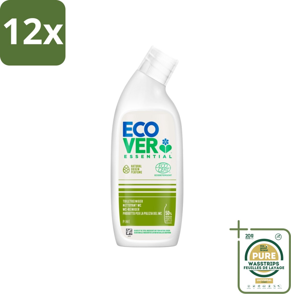 Ecover - Toiletreiniger Essential - Dennenfris - 750 ml - Voordeelverpakking - 12 stuks - Biologische reiniger - Dennengeur