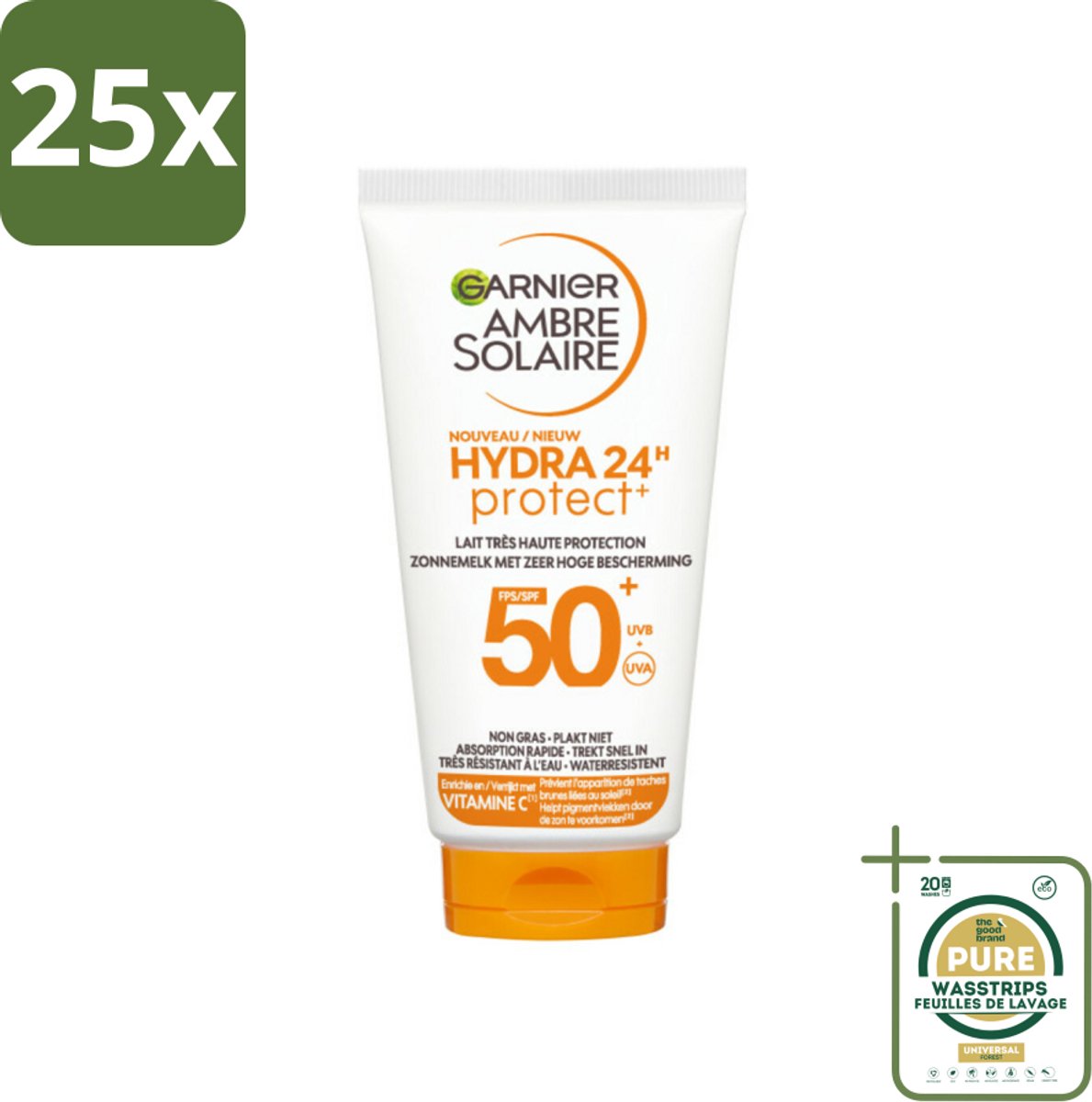 25 x Garnier - Ambre Solaire - Zonnebrandcrème - Hydra 24H Protect - SPF 50+ - Reisformaat - 50 ml - Grootverpakking - Zonbescherming - Zonnebrandcrème - SPF 50+ - Reisformaat - Hydratatie