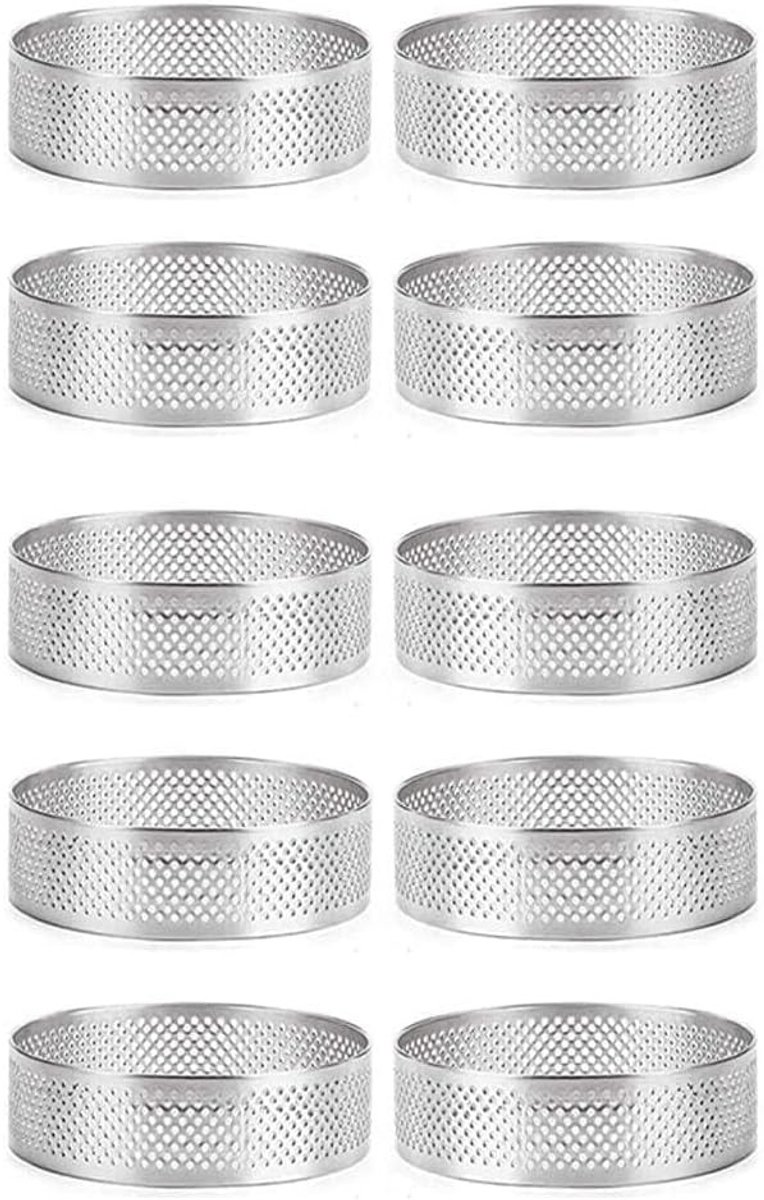 Sloffenring bakvorm - Zilver - 7 cm - Roestvrijstalen ronde taartring met ventilatiegaten - Voor bakken en desserts