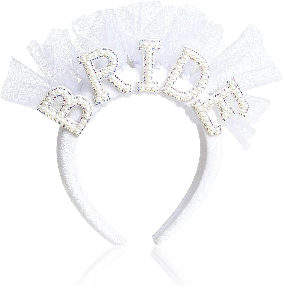 Bride to Be Haarband met parels en kristallen, satijn met sluier tule voor vrijgezellenfeest en bruiloft, cadeau voor - ShopVlot