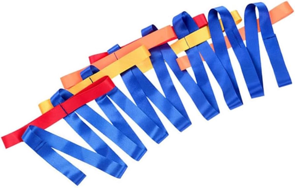 Wandelkoord kinderen - Loopkoord - Voor 12 kinderen - Ontruimingskoord - Evacuatiekoord - Veiligheidskoord kinderopvang - Walking rope kids - Blauw met gekleurde lussen - Nylon - Jonyx