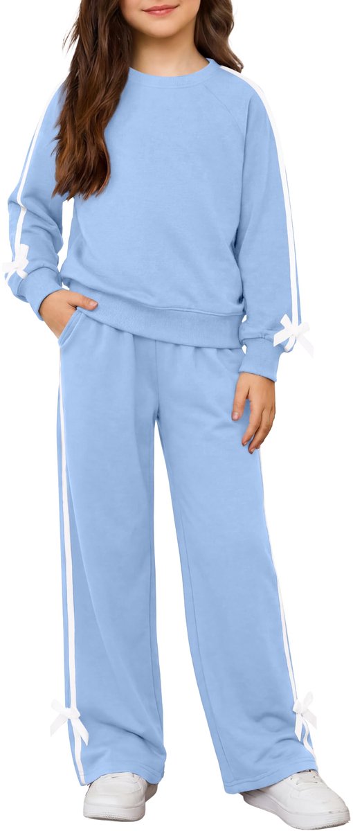 Arshiner Meisjes 2-delige kledingset met strikje detail, Blauw, 13-14 jaar - ShopVlot