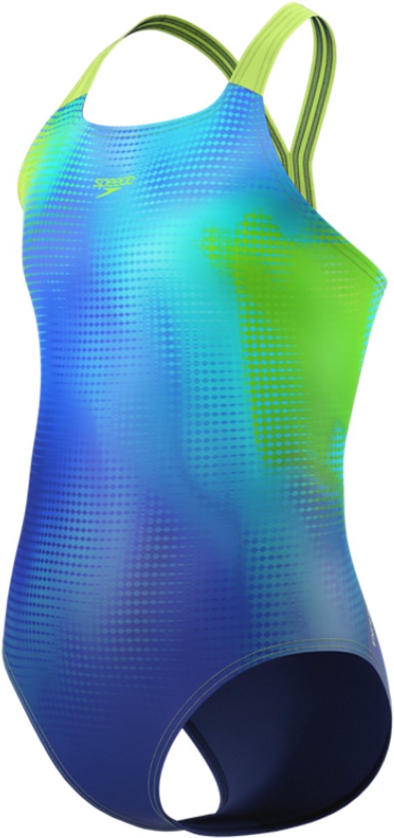 Speedo Meisjes Badpak Print Powerback Nightwatch/CitrusGrn