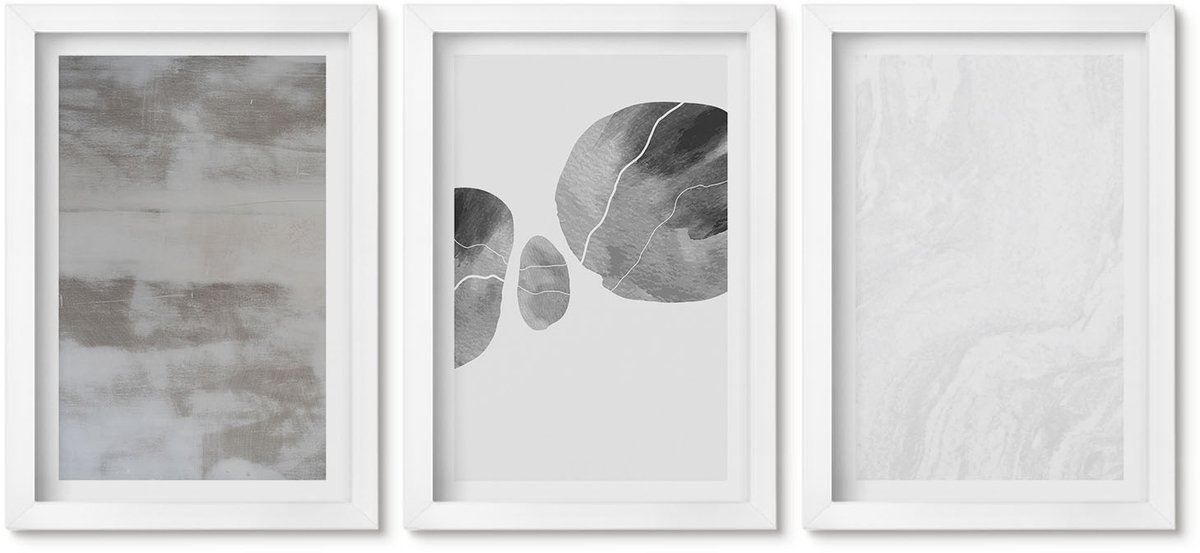 Wallfluent 3-Delige Schilderij Set - Abstracte Vormen En Structuren In Moderne Stijl. - 20 x 30 - Wanddecoratie - Muurdecoratie - Moderne Interieurdecoratie
