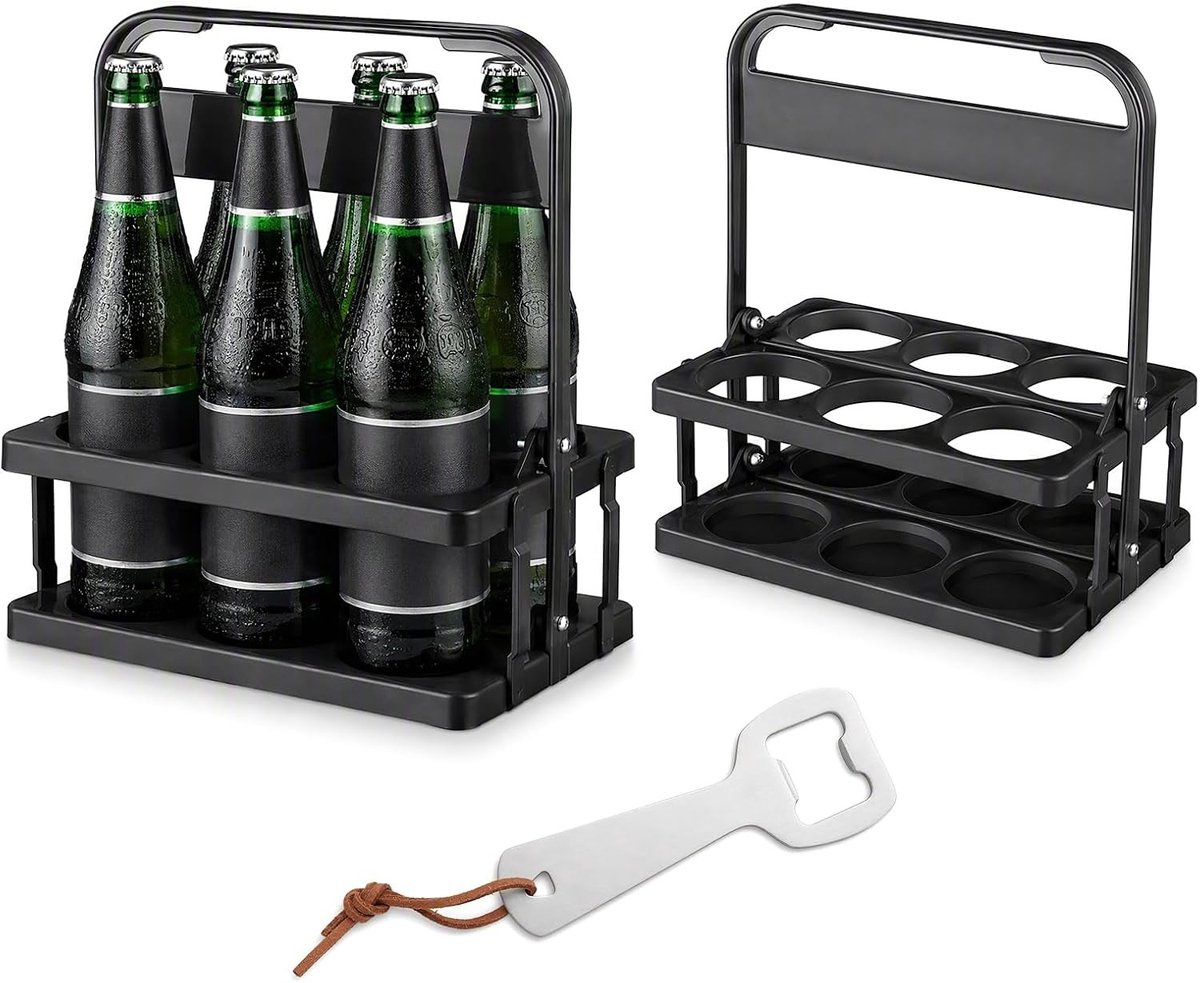 Flessenhouder koelkast - Zwart - 6 flessen - Opvouwbare Polypropyleen Flessenhouder met Flesopener - Voor Thuis en Outdoor