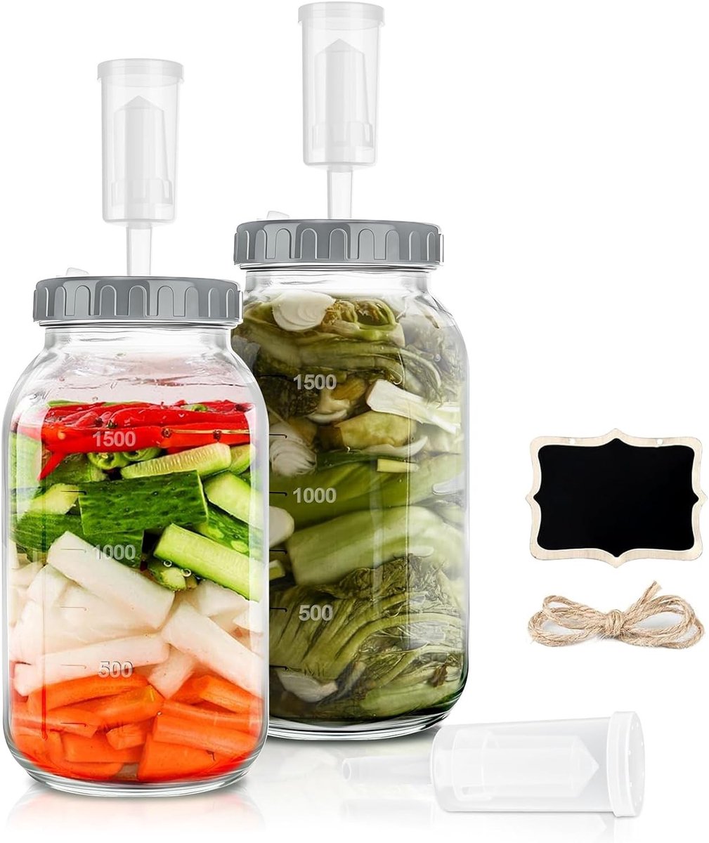 Fermentatiepot - Transparant - 2 Liter - Glazen Pot met Luchtslot - Voor Fermenteren en Opslag