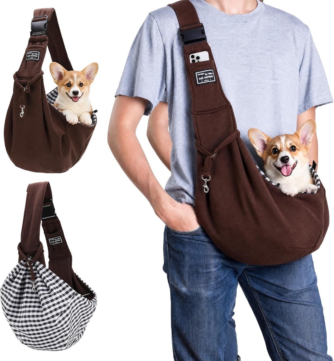Draagtas voor Honden - Koffie - Verstelbare Schouderriem van 60-85 cm - Zachte en Comfortabele Rugzak voor Kleine Huisdieren