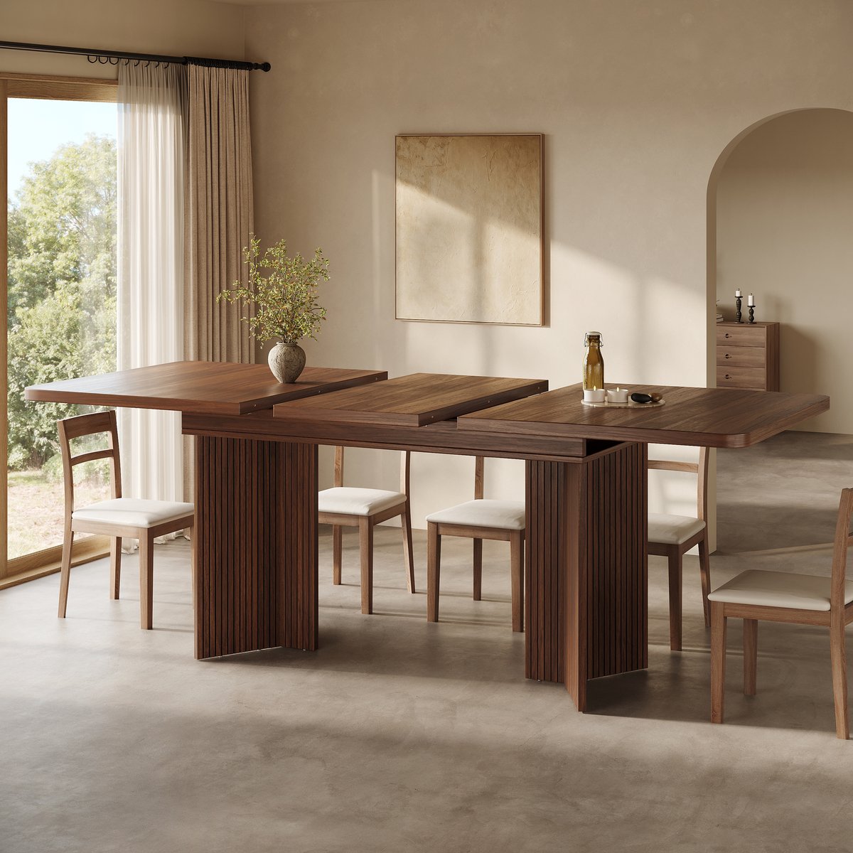 OKWISH Eettafel Uitschuifbaar 120 Tot 160 Cm Rechthoekig Met V-Poten En Verticale Ribbelstructuur MDF Bruin 160 X 80 X 76,1 Cm