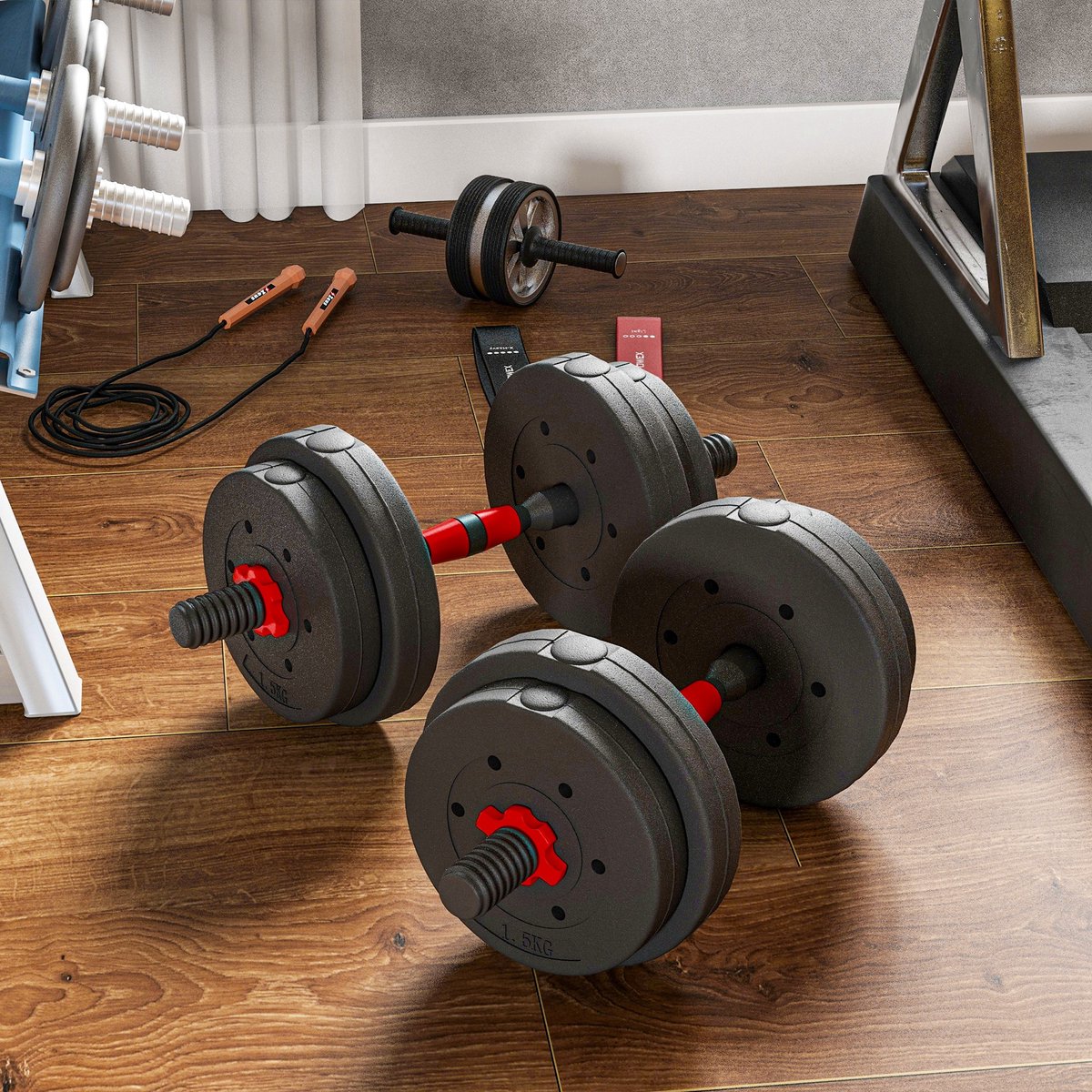 Verstelbare Dumbbells Set 15kg Halterstang voor Fitness Thuis en Sportschool thumbnail 4
