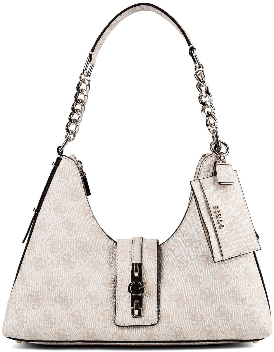 GUESS schoudertas Yvonne Logo Hobo Bag Stone Logo beige