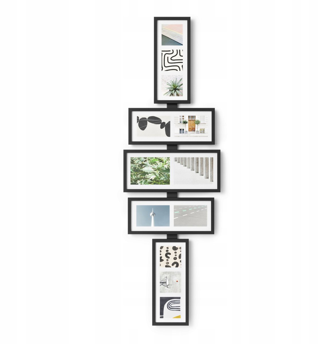 Umbra Modulaire Wanddecoratie met 5 Zwarte Fotolijsten op Rail