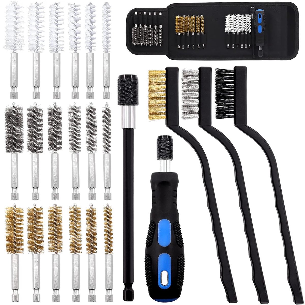 23 Pcs 6 Sizes Bore Wire Brush Set with Wire Scatch Brush Set, Stainless Steel, Brass, Nylon Cleaning Brush and - ShopVlot