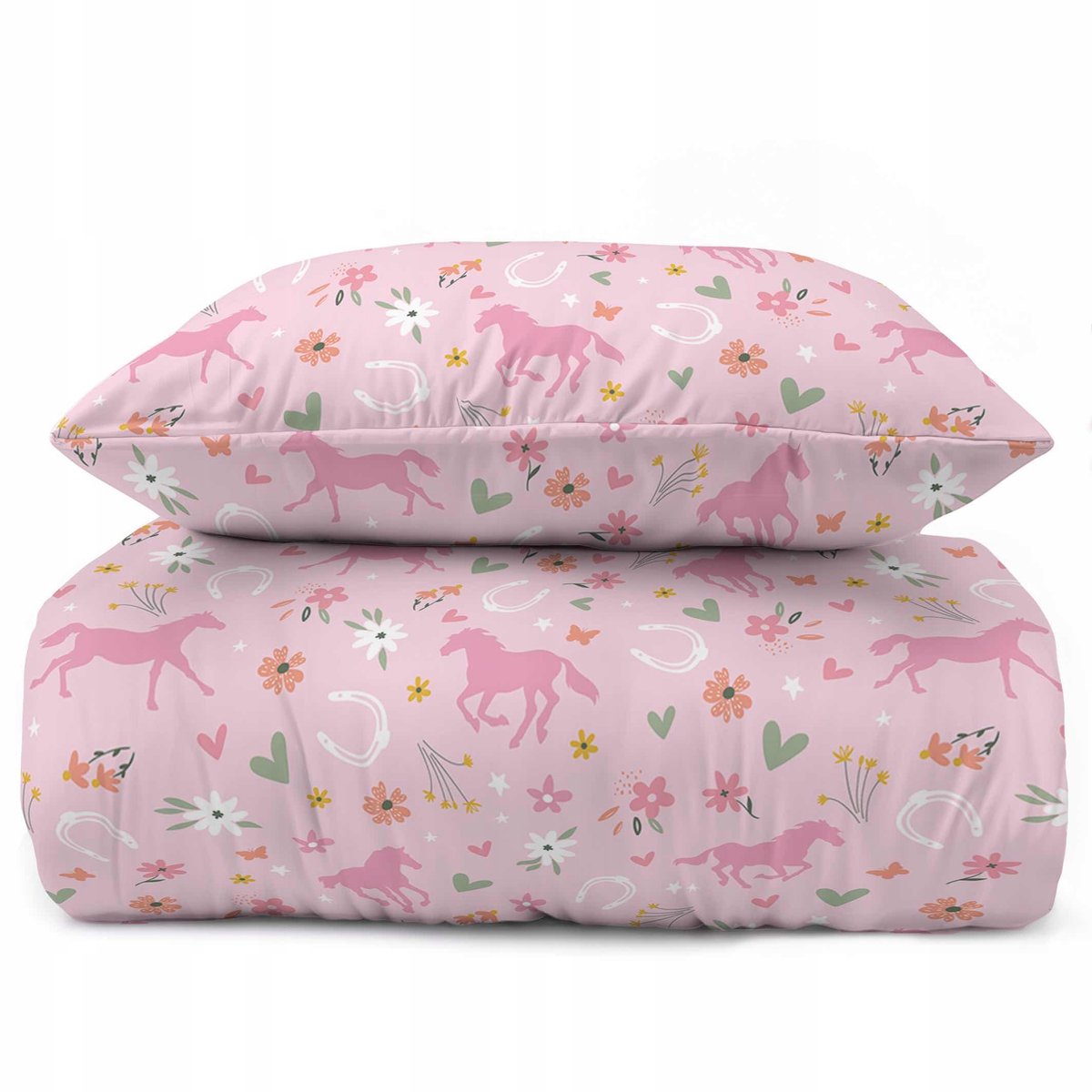 Kinderbeddengoed 140x200 cm - Paard met bloemen, roze