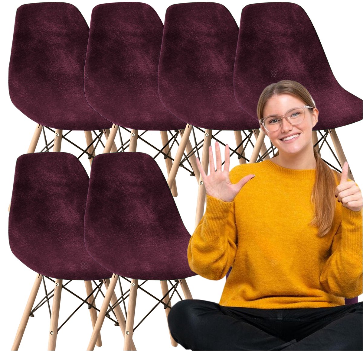 Set van 6 Luxe Velours Stoelhoezen voor Scandinavische Stoelen