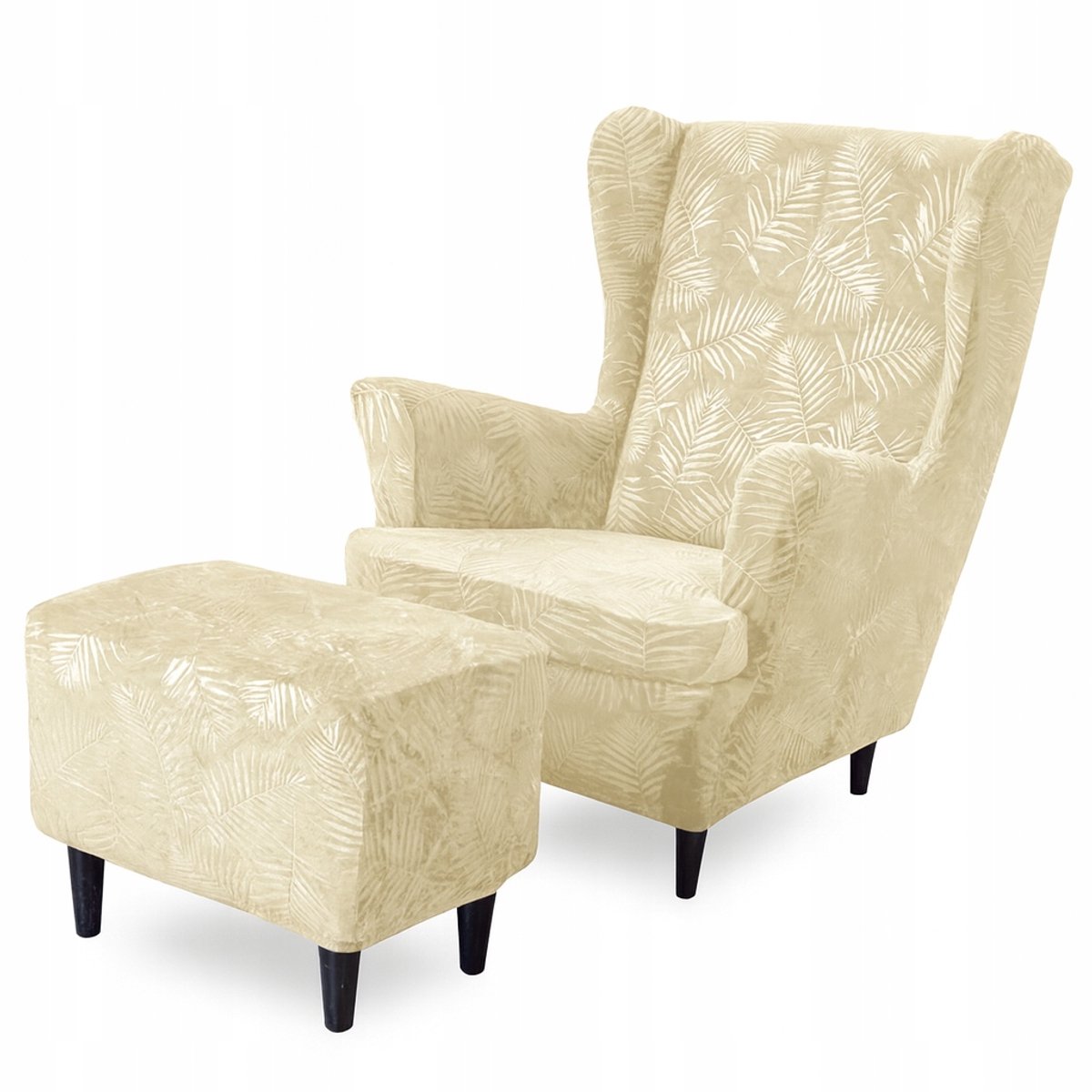 Merkloze Velours Stoelhoes voor Fauteuil & Poef - Palmblad Motief Crème