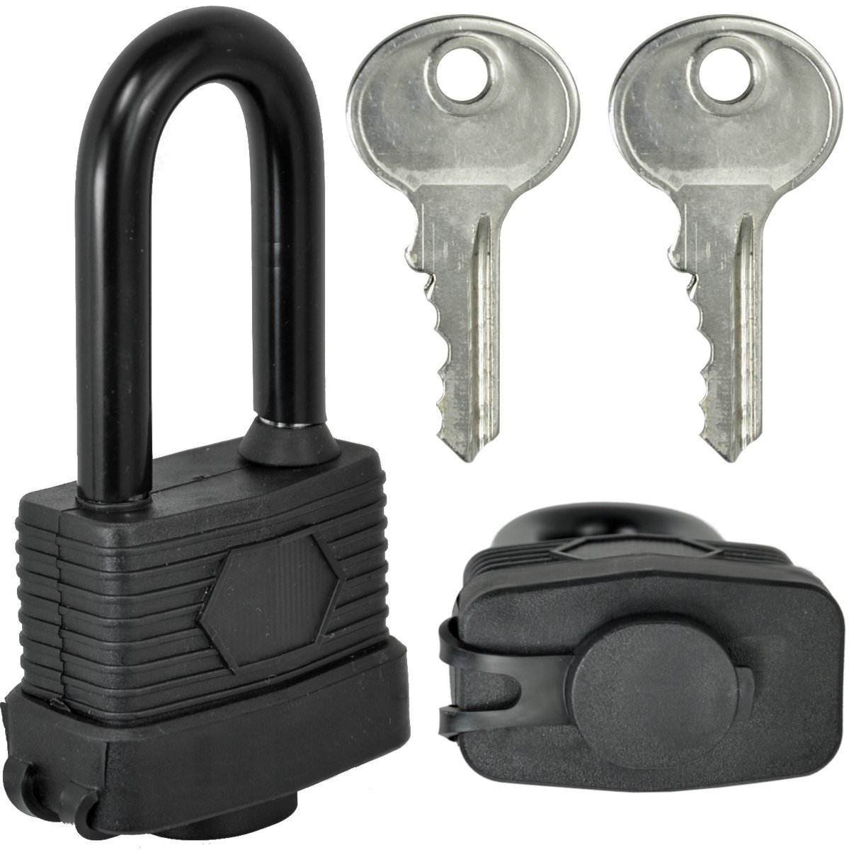 Waterproof Hangslot met Lange Beugel 55mm - Zwart, Inclusief 2 Sleutels
