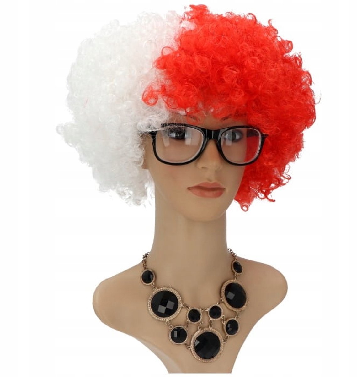 Afro Pruik Wit Rood - Patriottische Fan Accessoire