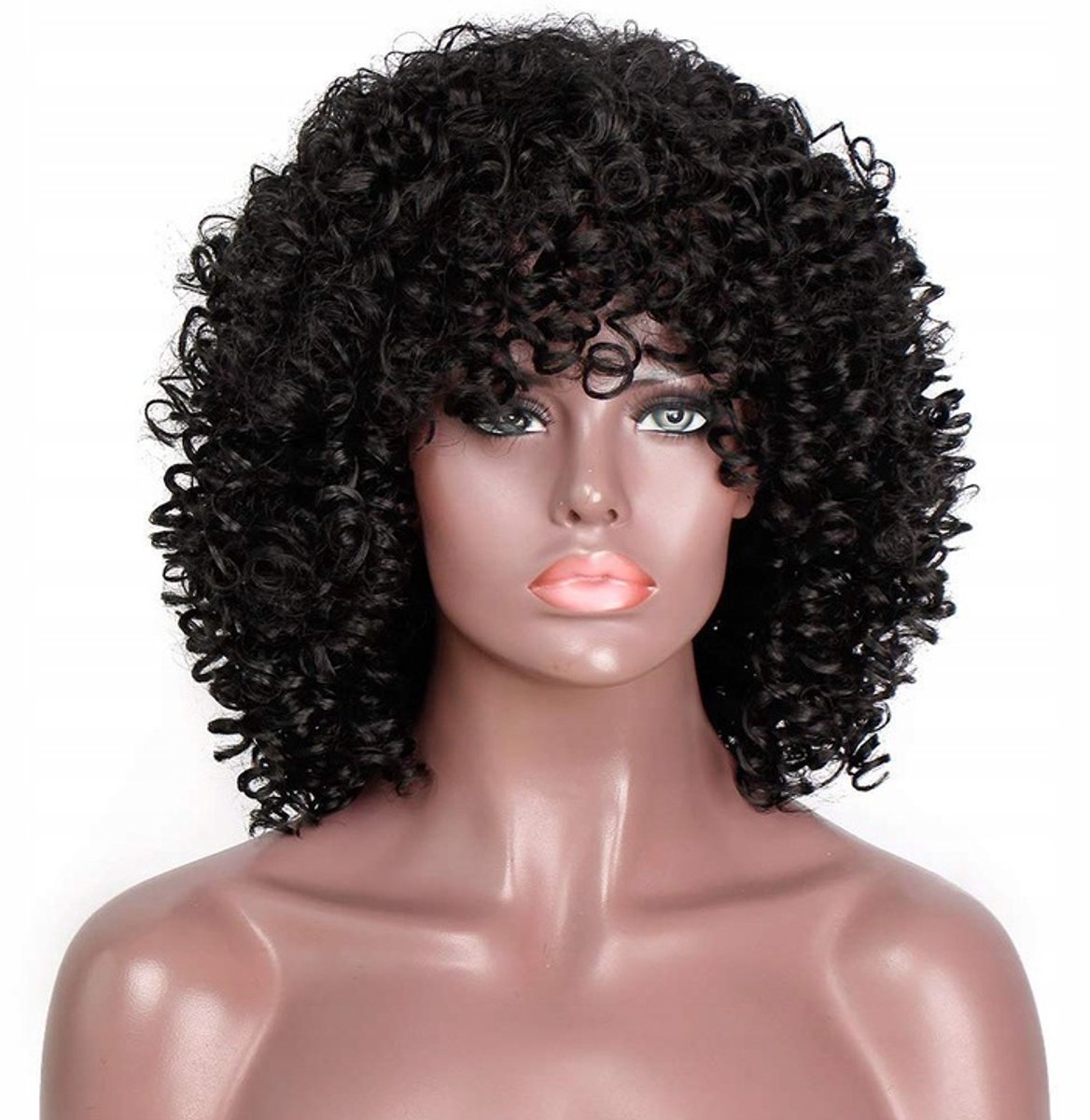Zwarte Krullende Afro Pruik - Korte Lokken - Synthetisch