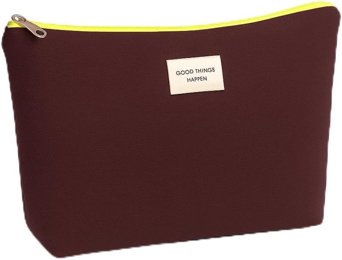 Toilettas 29 x 19 x 7 cm - grijs of bordeaux - neon gele rits - ideaal voor hygieneproducten - ShopVlot