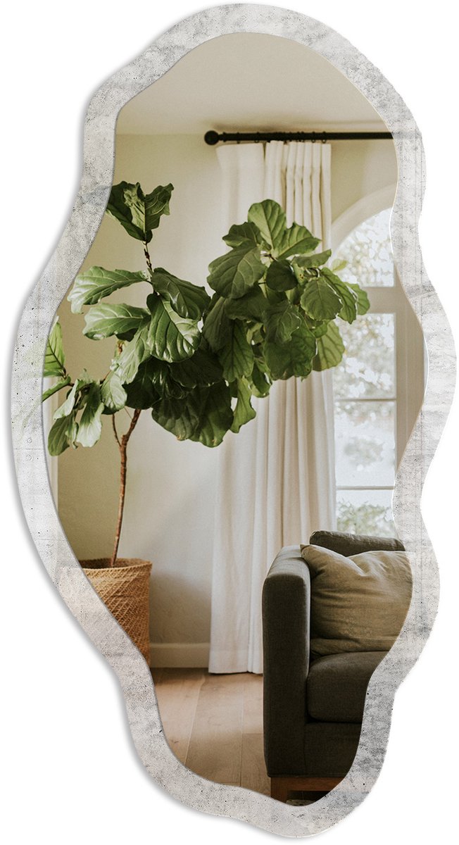 TULUP Betonconstructie Spiegel - Grijs Elegante Rechthoekige Wandspiegel - Organische Spiegel - Woonkamer, Kantoor, Slaapkamer - Minimalistisch - 45x90 cm - Totale afmeting 52x97 cm Betonconstructie, Grijs