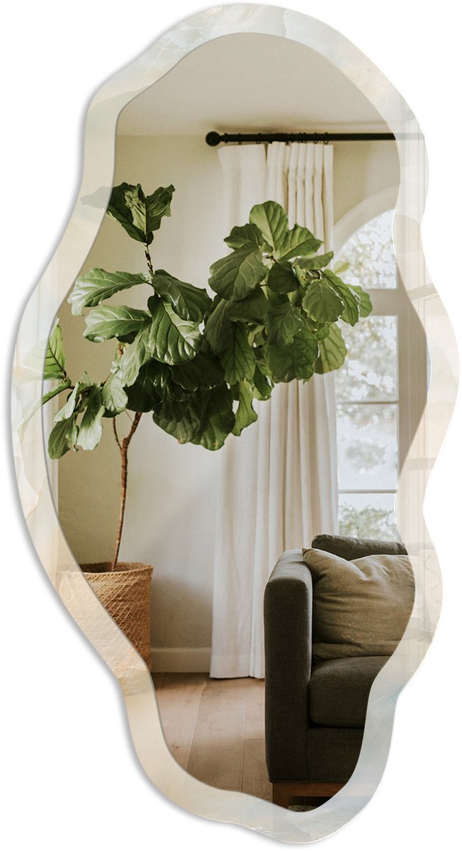 TULUP Romige Kalmte Spiegel - Romig Elegante Rechthoekige Wandspiegel - Organische Spiegel - Slaapkamer, Woonkamer, Hal - Boho - 45x90 cm - Totale afmeting 52x97 cm Romige Vrede, Romig