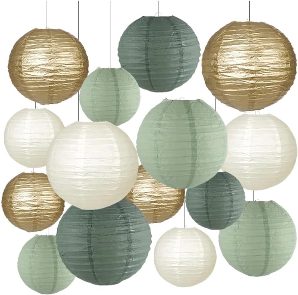 Papieren lantaarns 15 stuks - saliegroen - rond - ideaal voor buitenfeestjes - ShopVlot