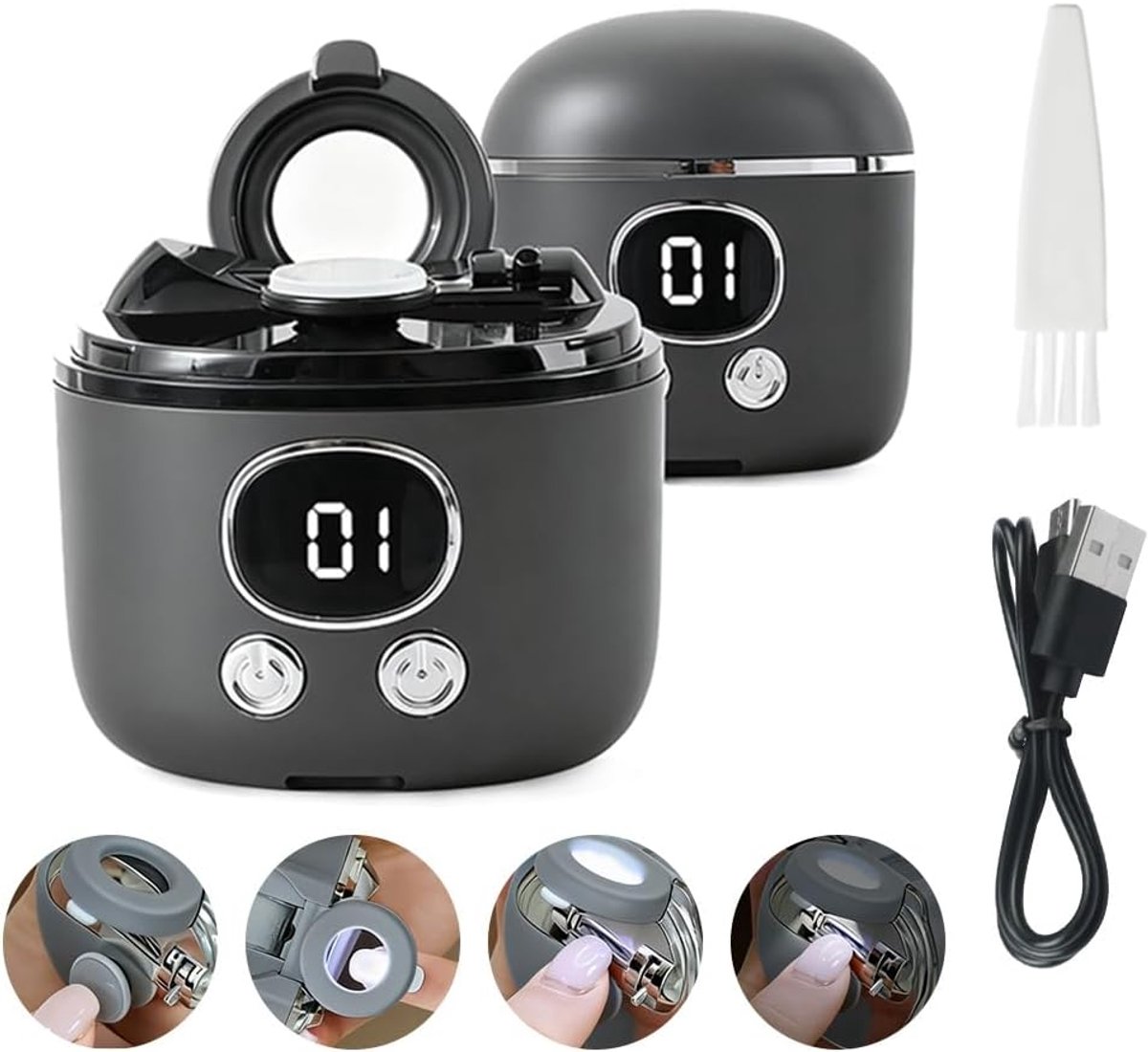 Elektrische nagelknipper 3-in-1 - donkergrijs - automatisch snijden en slijpen - eenvoudig nagels verzorgen - ShopVlot