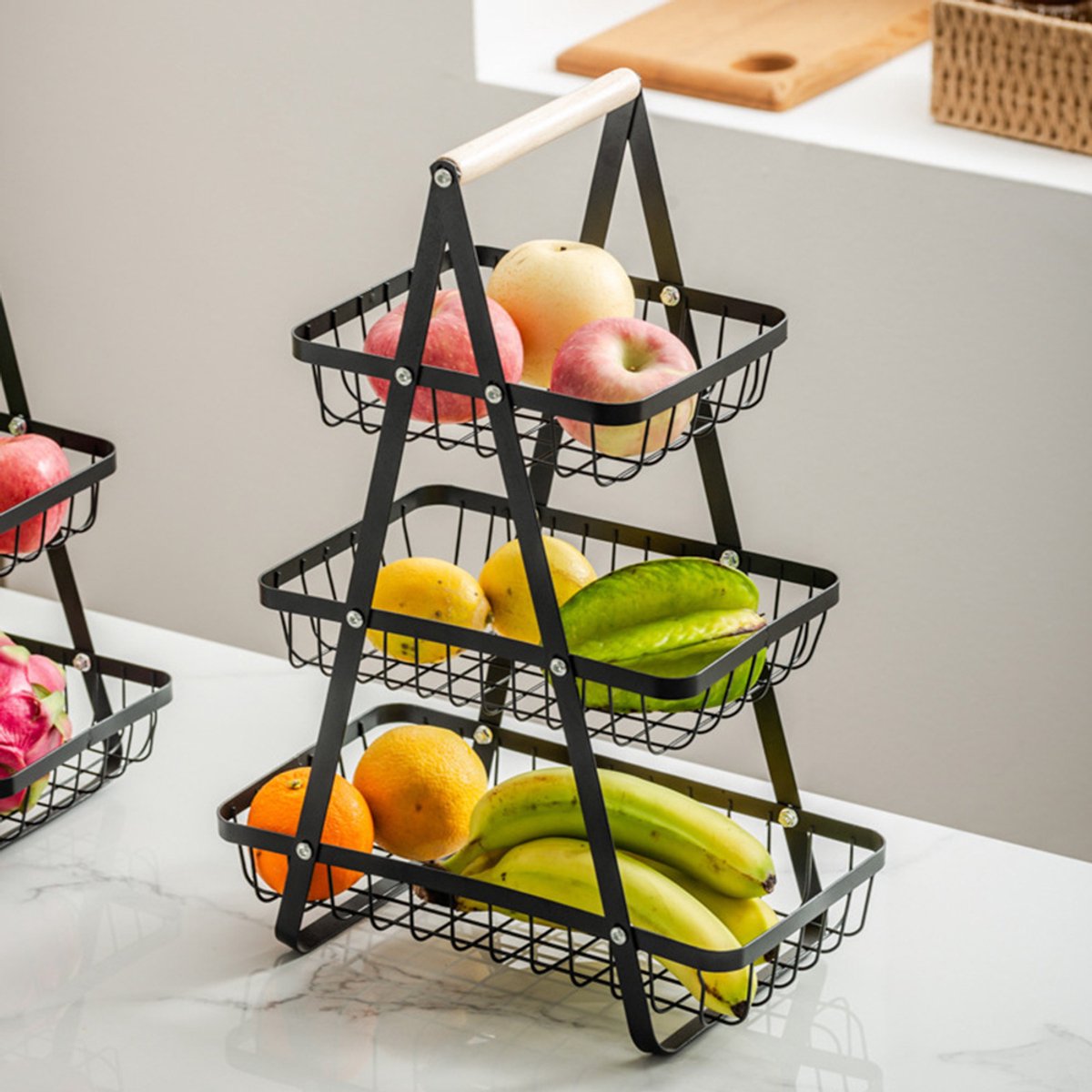 Fruitschaal - Fruitschaal Etagère - Fruitschaal 3-laags - Keuken Oorganizer - Fruitschaal Zwart - Fruitmand