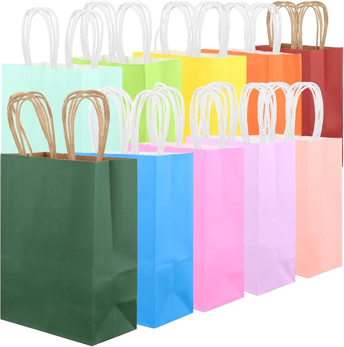 JIEHIN 100 stuks kleurrijke papieren cadeauzakjes met handvat, 21 x 15 x 8 cm, papieren zakken, kleurrijke - ShopVlot