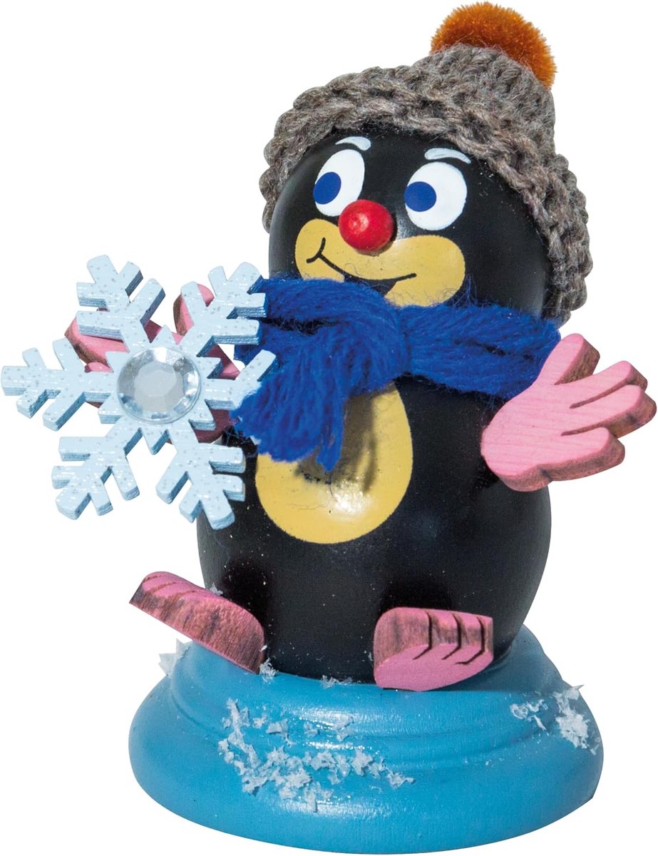 Kuhnert Decoratie/houten figuur mol Konrad - met sneeuwkristal - handgemaakte kleine decoratiefiguur - ShopVlot