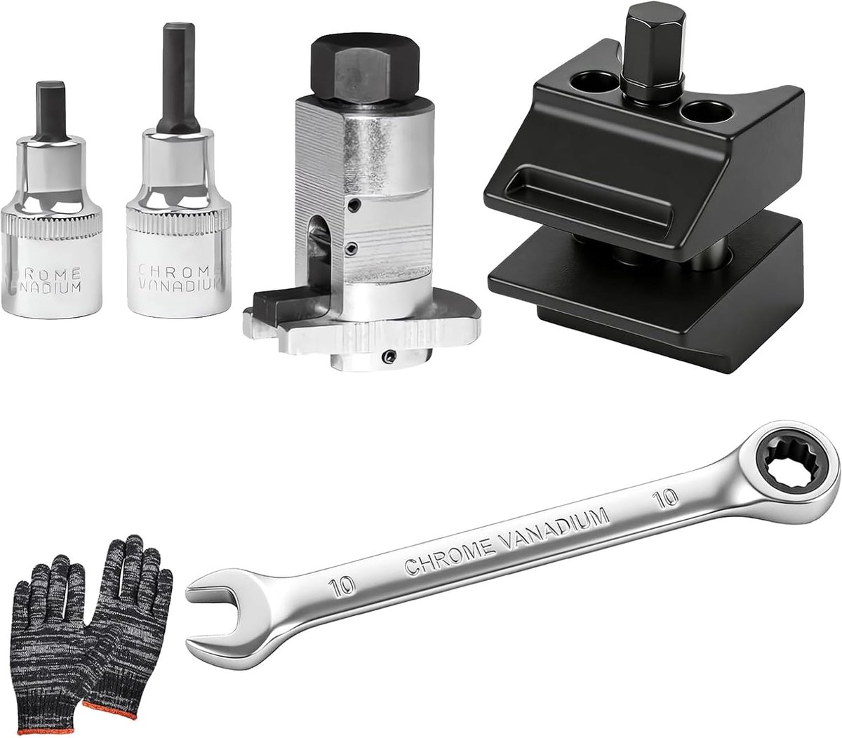 Schokdemper gereedschap veerpoot spreider set 4-delig - inclusief moersleutel - handschoenen voor veilig gebruik - ShopVlot