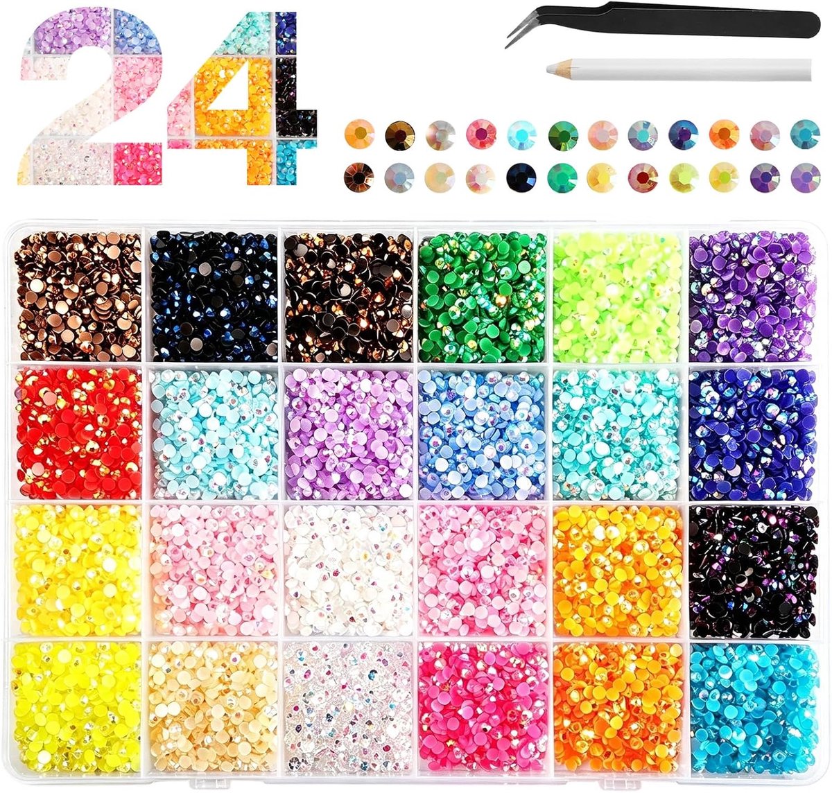Bedazzler-kit 24000-delig - Glitterstenen in 24 kleuren - Inclusief applicator en pincet - Voor creatief versieren - ShopVlot