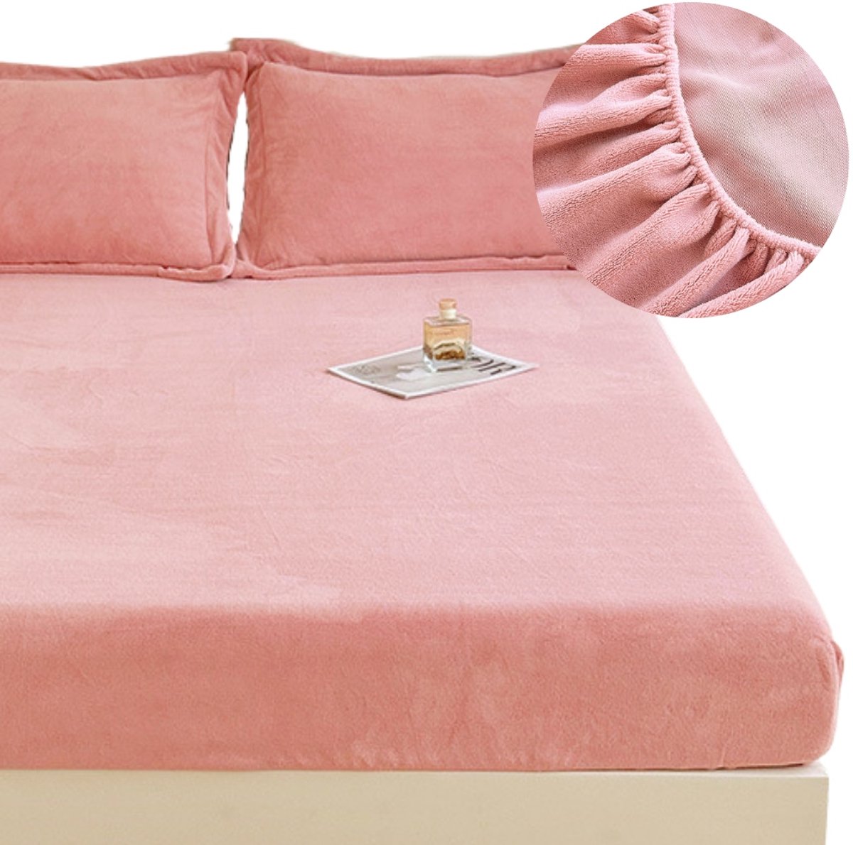 Zacht Roze Pluche Hoeslaken met Elastiek 140x200cm