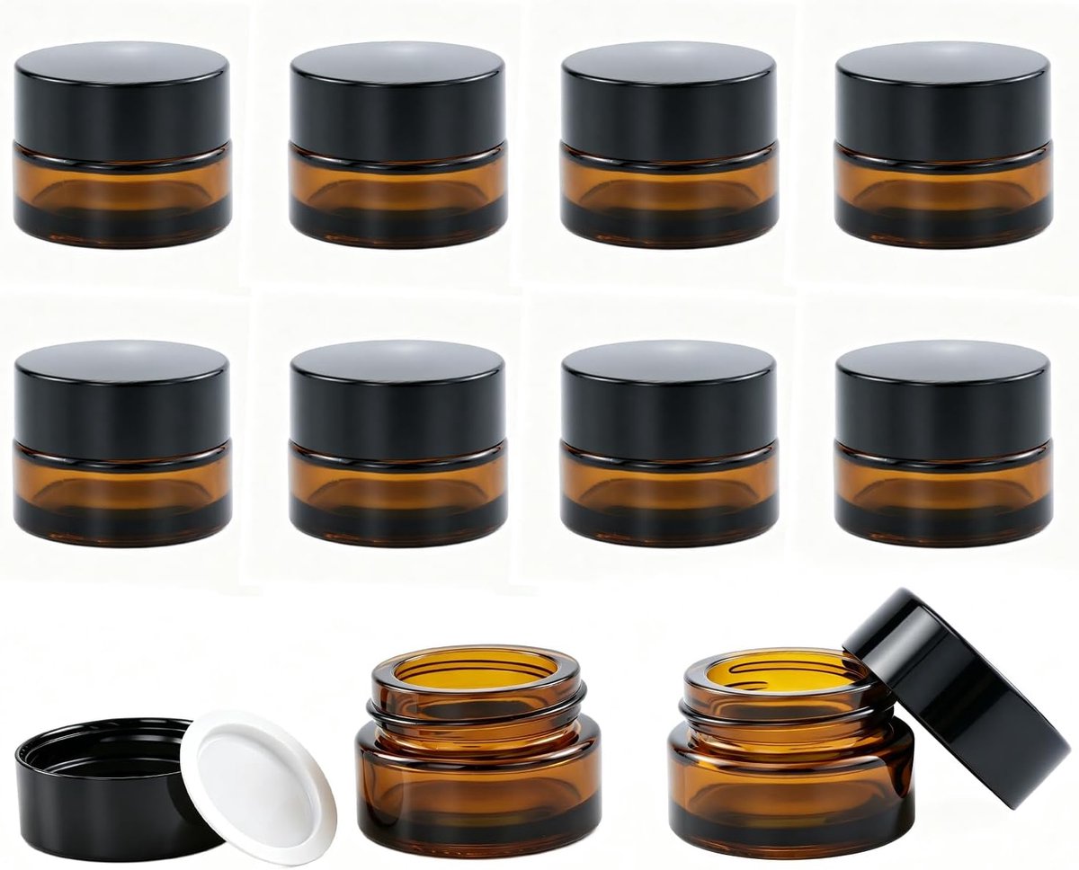 Zalfpotjes 5 ml - amber glas - luchtdicht deksel - ideaal voor cosmetica - ShopVlot
