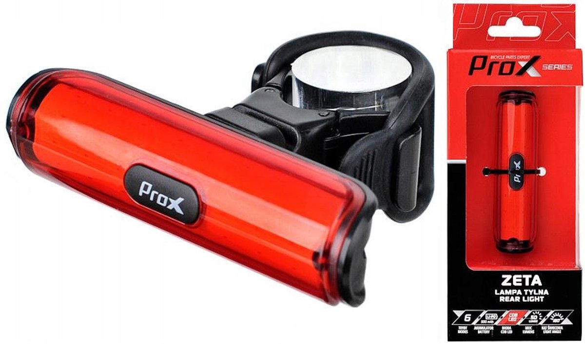 Prox Zeta Fietsachterlicht COB LED 50lm USB Oplaadbaar