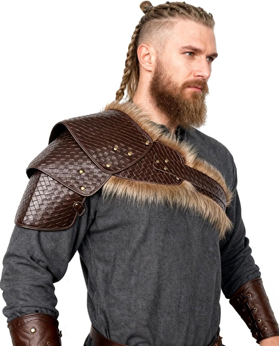 keland Viking Shoulder Armor Fur Shoulder Armor Leather Pauldron Medieval Shoulder Guard (brown-2) - ShopVlot