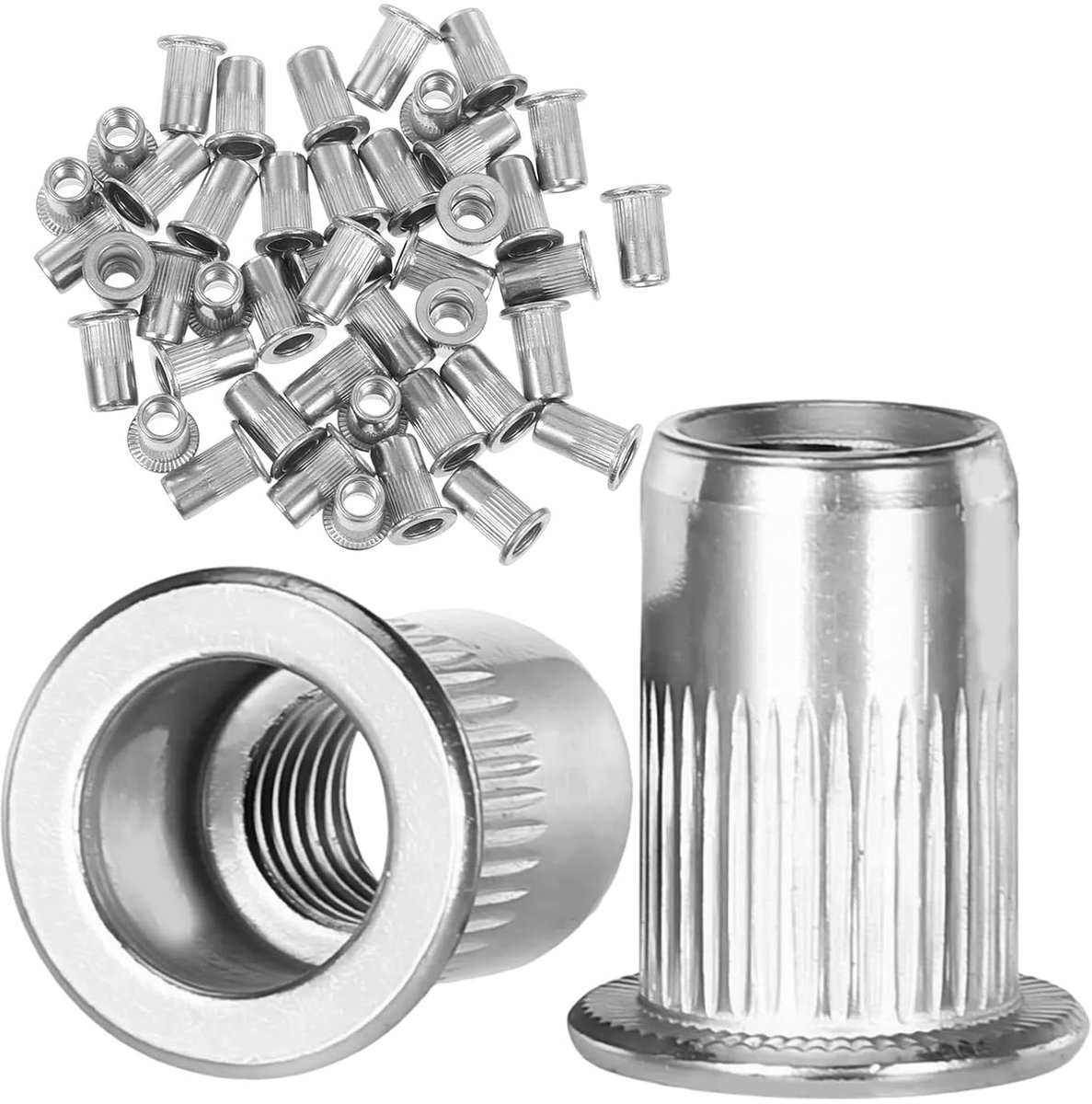 Pack of 100 Rivet Nuts M6 Stainless Steel Flat Head Knurled Rivet Nuts Rivet Nuts Set for Plate, Pull-In Nuts, Thread - ShopVlot