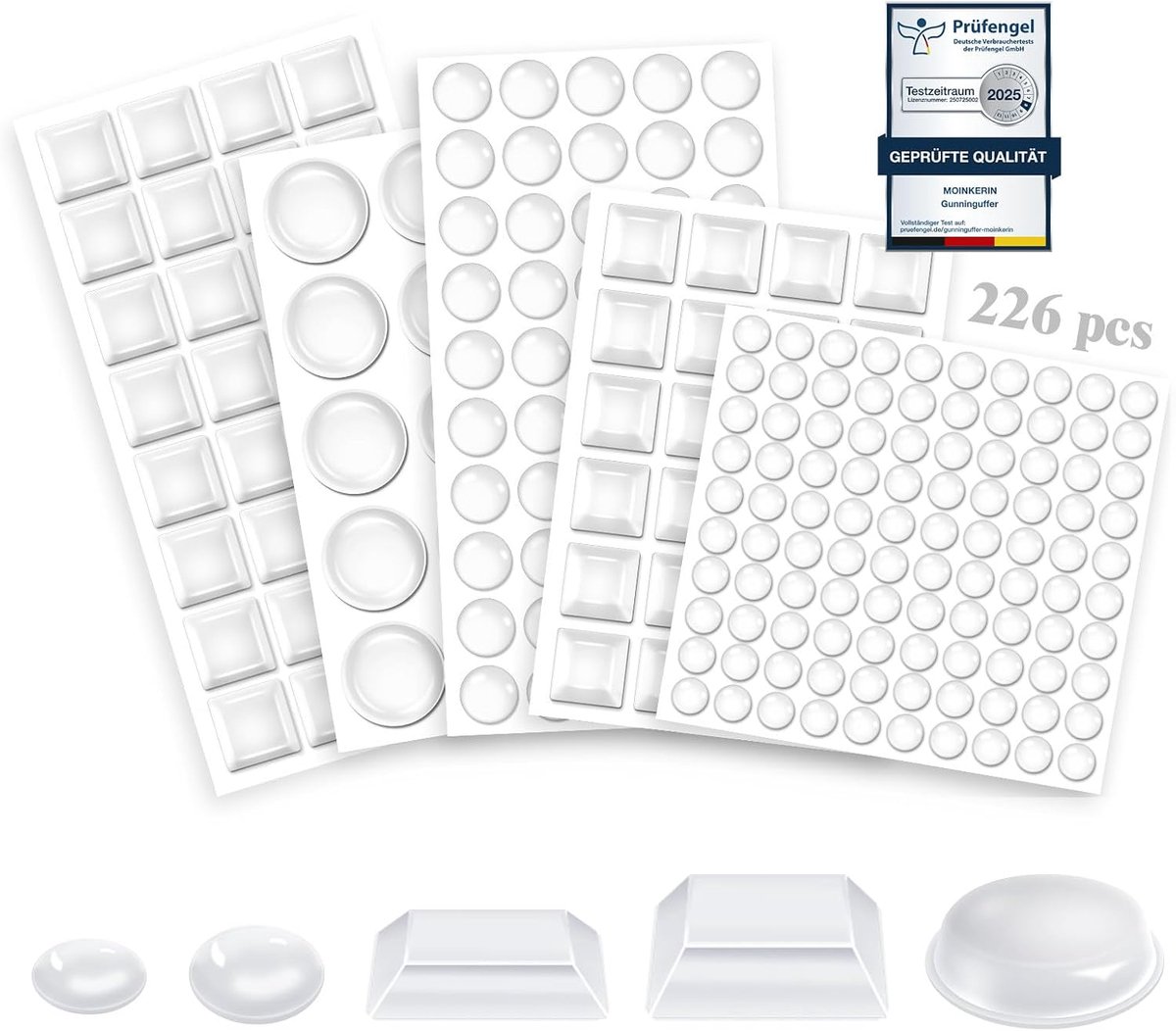 moinkerin Elastic buffers, transparent, self-adhesive, 226 pieces rubber buffers, furniture buffers, silicone - ShopVlot