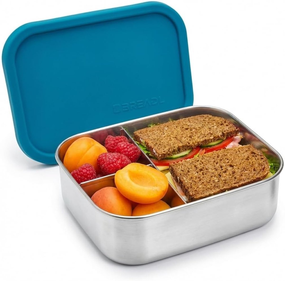 RVS Broodtrommel - Grijs - 1000ml - Met Vaste Scheidingswand en Siliconen Deksel - Voor Kinderen en Volwassenen