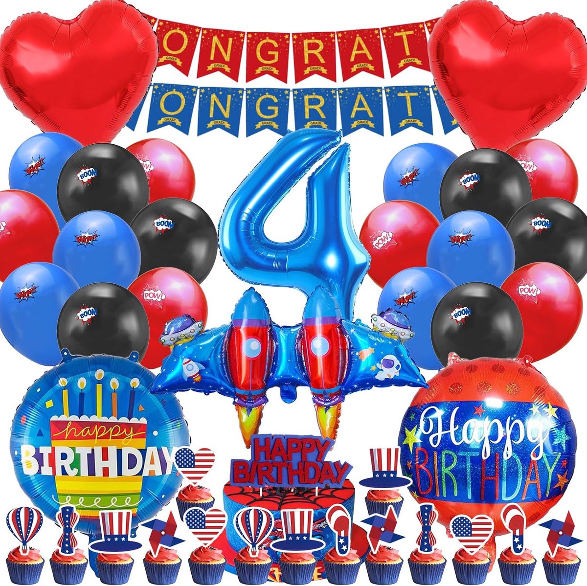 38 stuks Spiderm verjaardagsdecoratie 4 jaar kinderen, ballonnen feestdecoratie (4) - ShopVlot