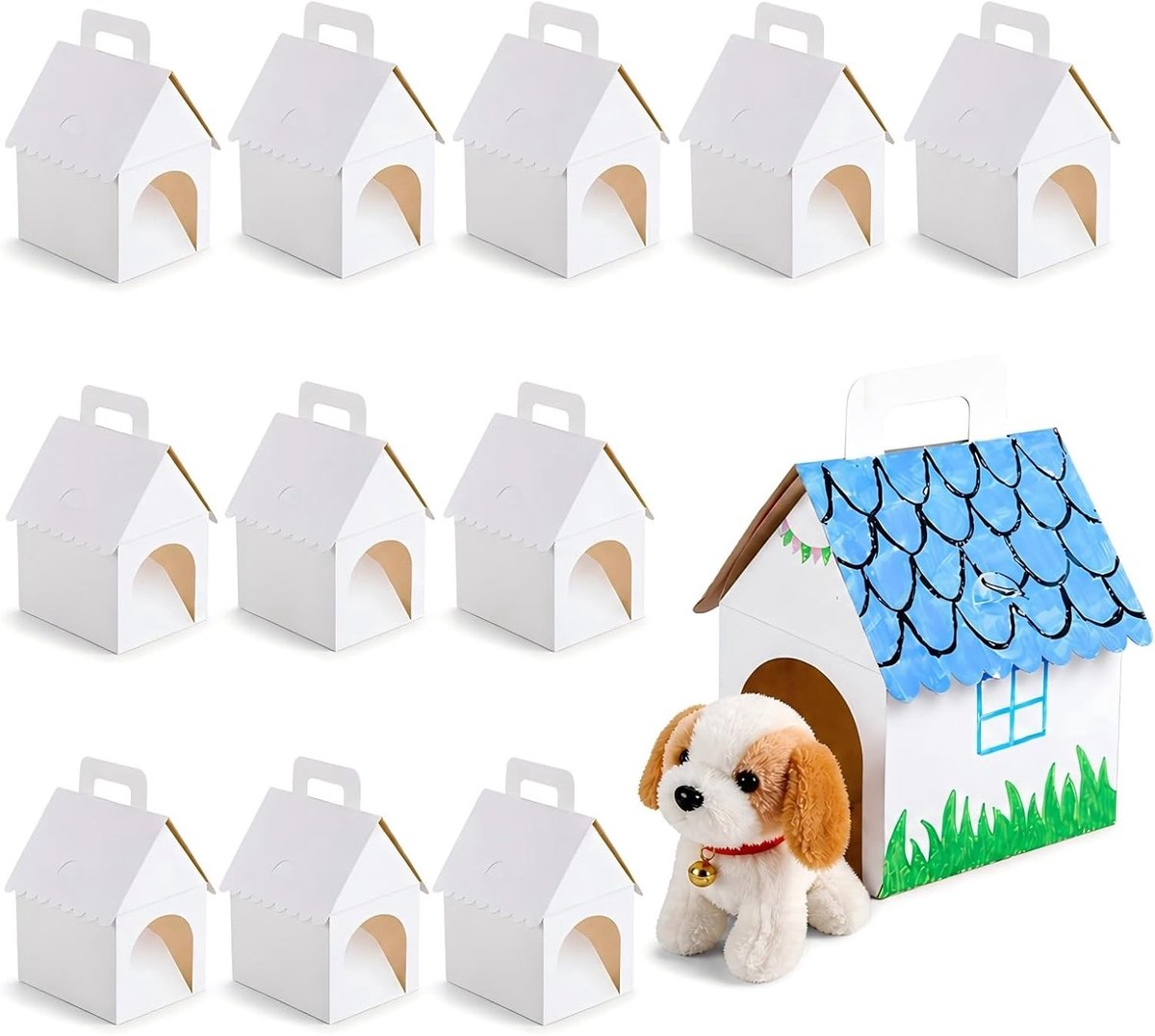 Geschenkdozen voor puppy's - 12 opvouwbare kartonnen dozen - schattig hondenhuis ontwerp - ideaal voor verrassingen - ShopVlot