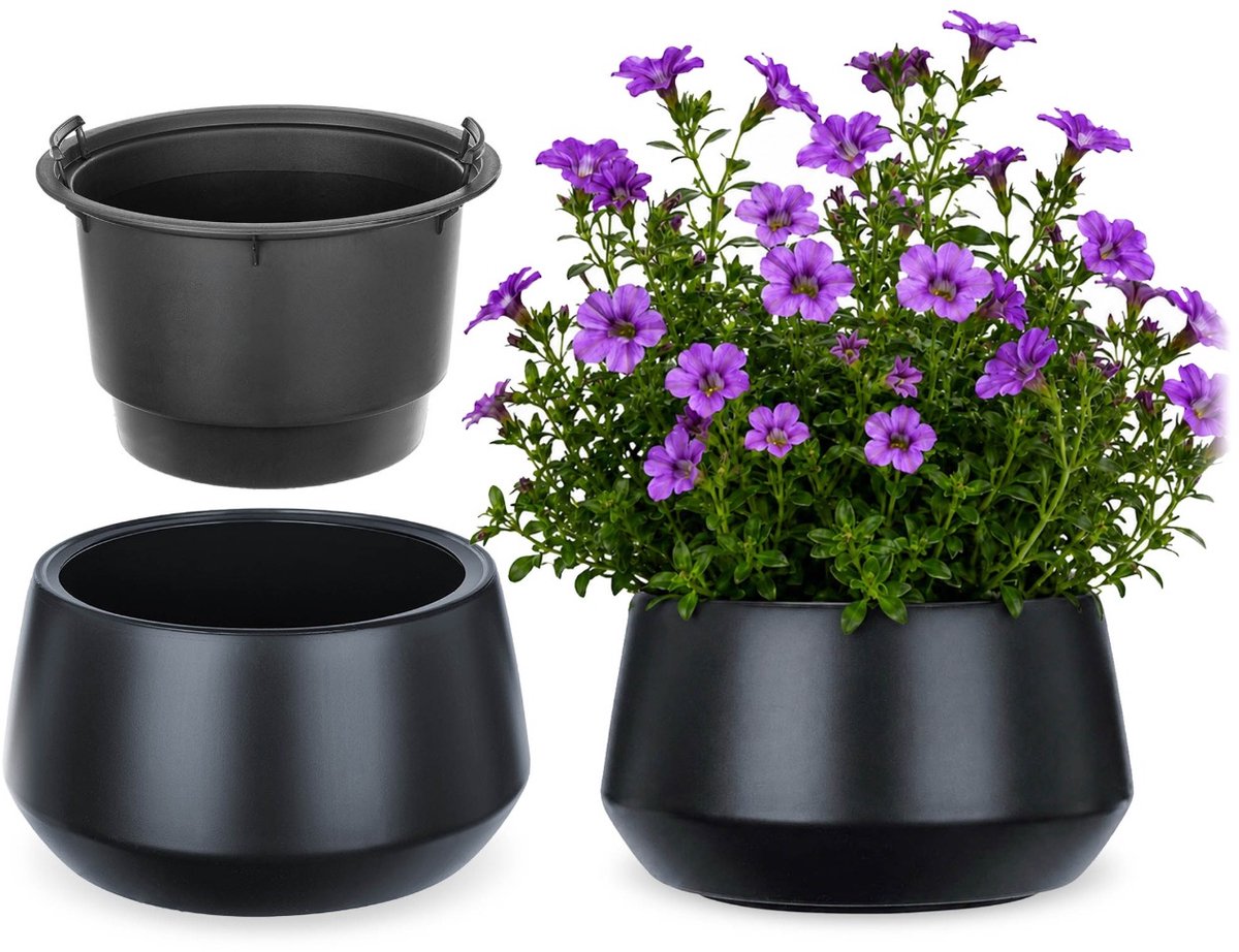 KADAX Bloempot met binnenpot, plastic sierpot vorstbestendig voor bloemen en planten, staand antraciet 39x23cm