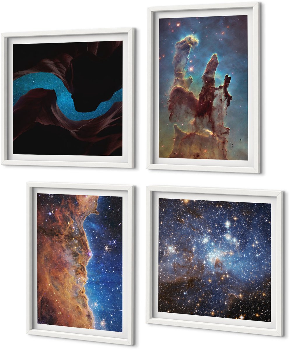 Coloray 4-Delige Schilderij Set - Ruimtelandschappen Met Sterrenstelsels En Nevels - 40 x 40 En 40 x 60 - Wanddecoratie - Muurdecoratie - Moderne Interieurdecoratie - Woonkamer Decoratie
