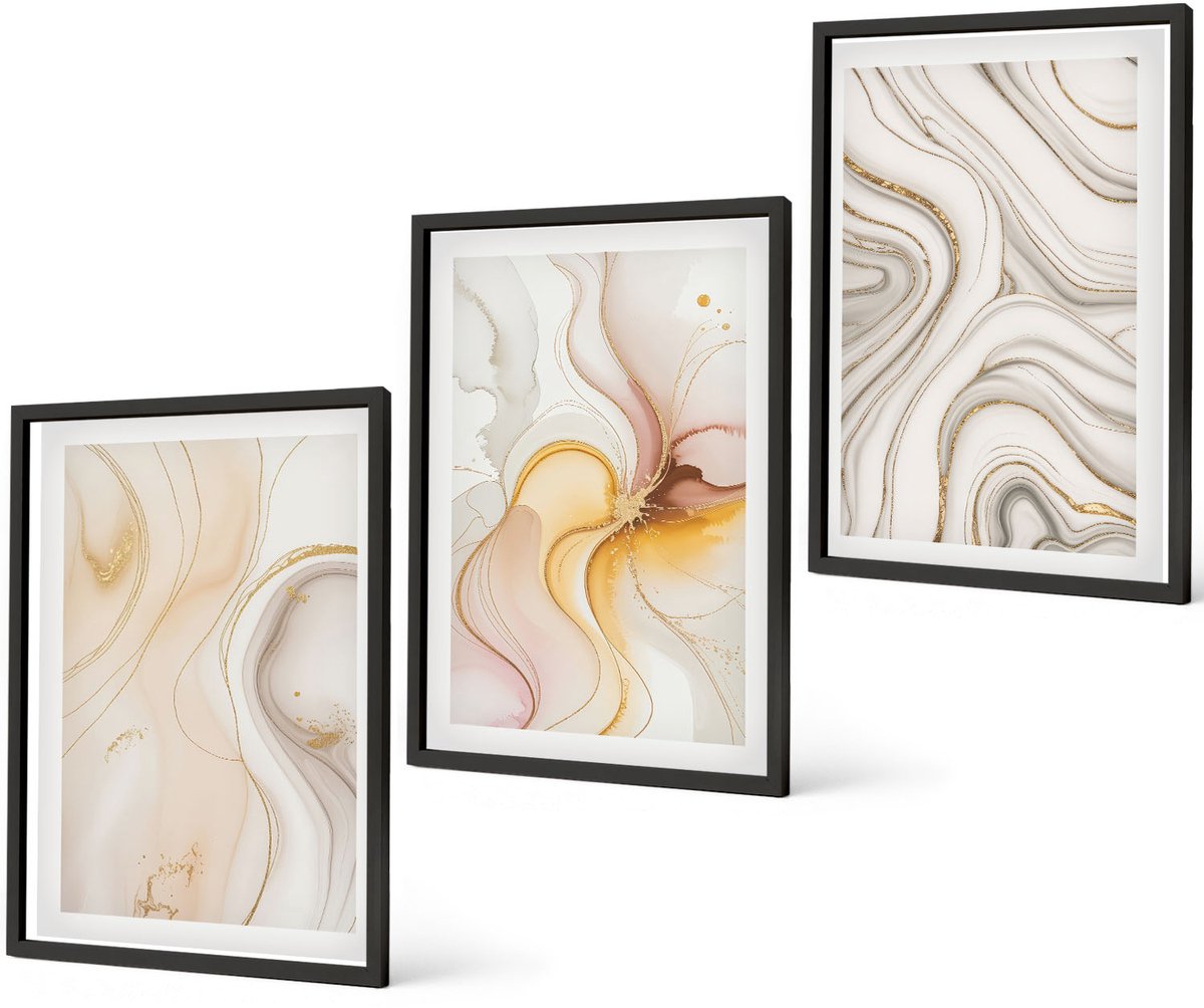 Coloray 3-Delige Schilderij Set - Abstracte Warme Patronen, Elegante Motieven - 40 x 60 cm - Muurdecoratie - Wanddecoratie - Hal - Stijlvolle Muurdecoratie