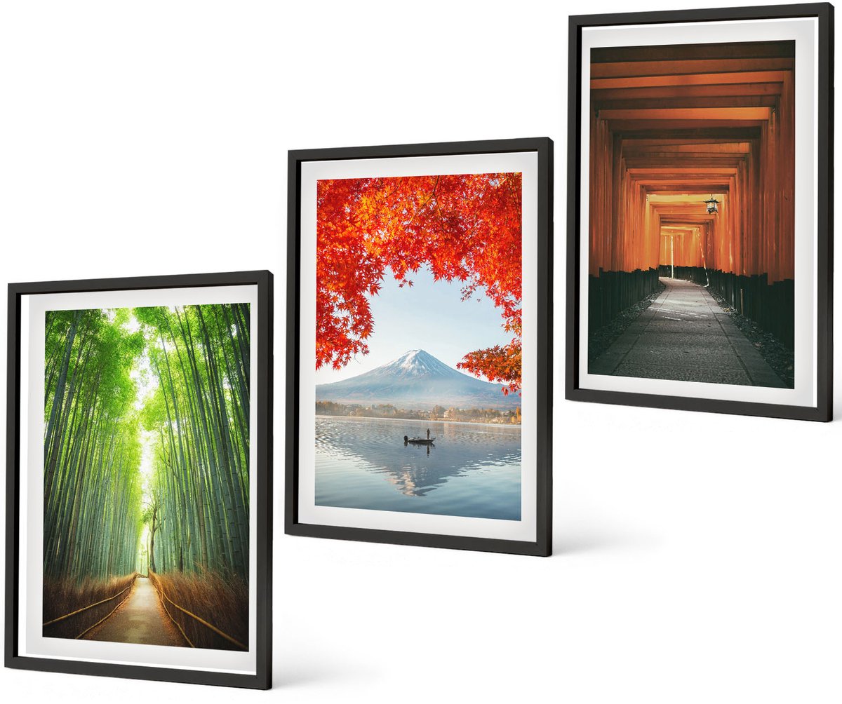 Coloray 3-Delige Schilderij Set - Bamboebos, Mount Fuji, Torii-Pad, Landschappen Van Japan - 40 x 60 cm - Wanddecoratie - Woonkamer Decoratie
